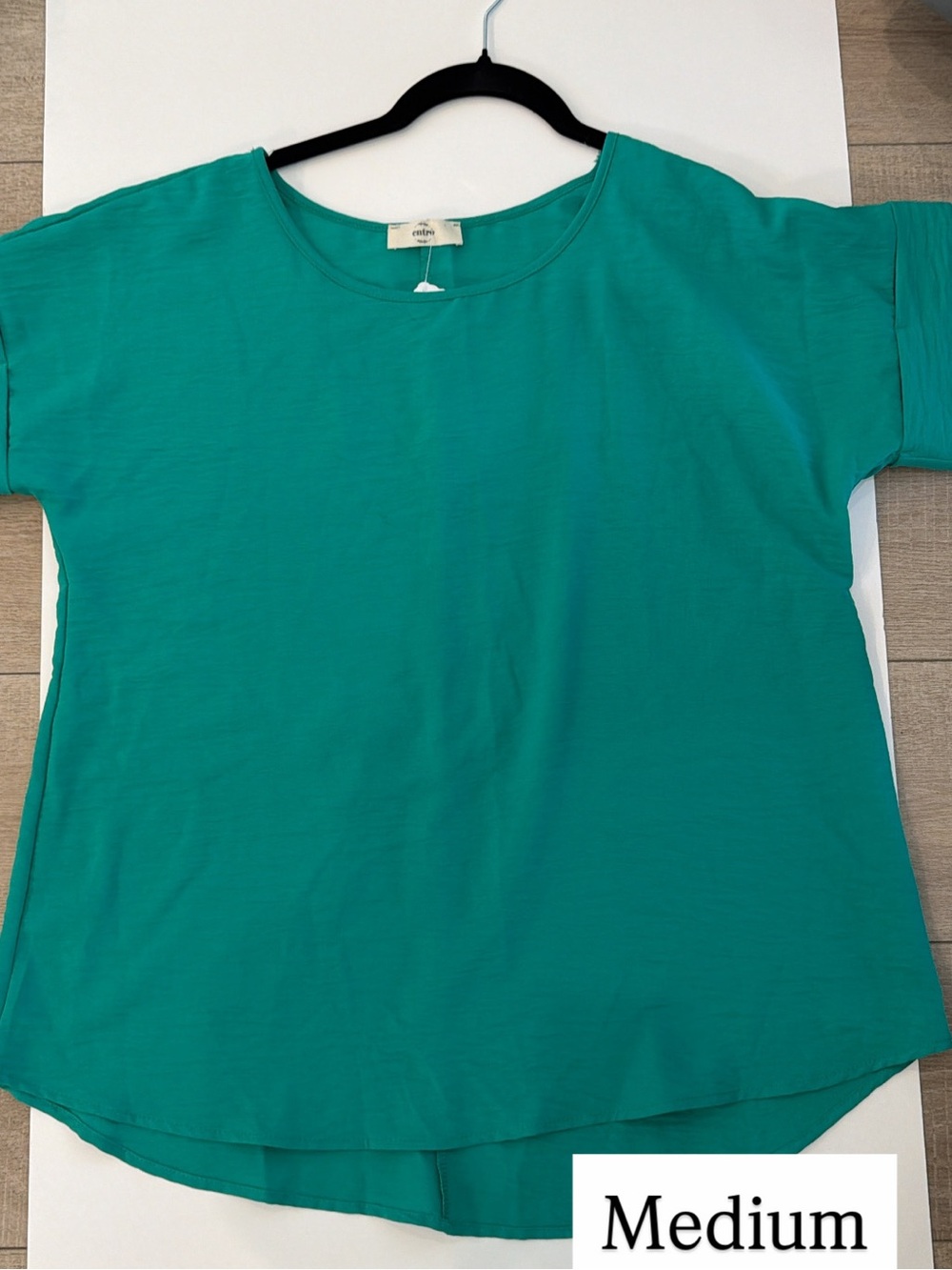 entro Teal Short Sleeve Scoop Neck Top